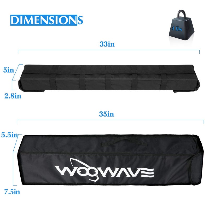 WOOWAVE وسادات سقف قارب WOOWAVE لحامل السقف العالمي للسيارات، قضبان عرضية ناعمة متميزة للوحة التزلج SUP ولوح التجديف مع 2 حزام ربط مقاوم للماء وحقيبة تخزين محمولة، بطول 33 بوصة (زوج)  - Image 3